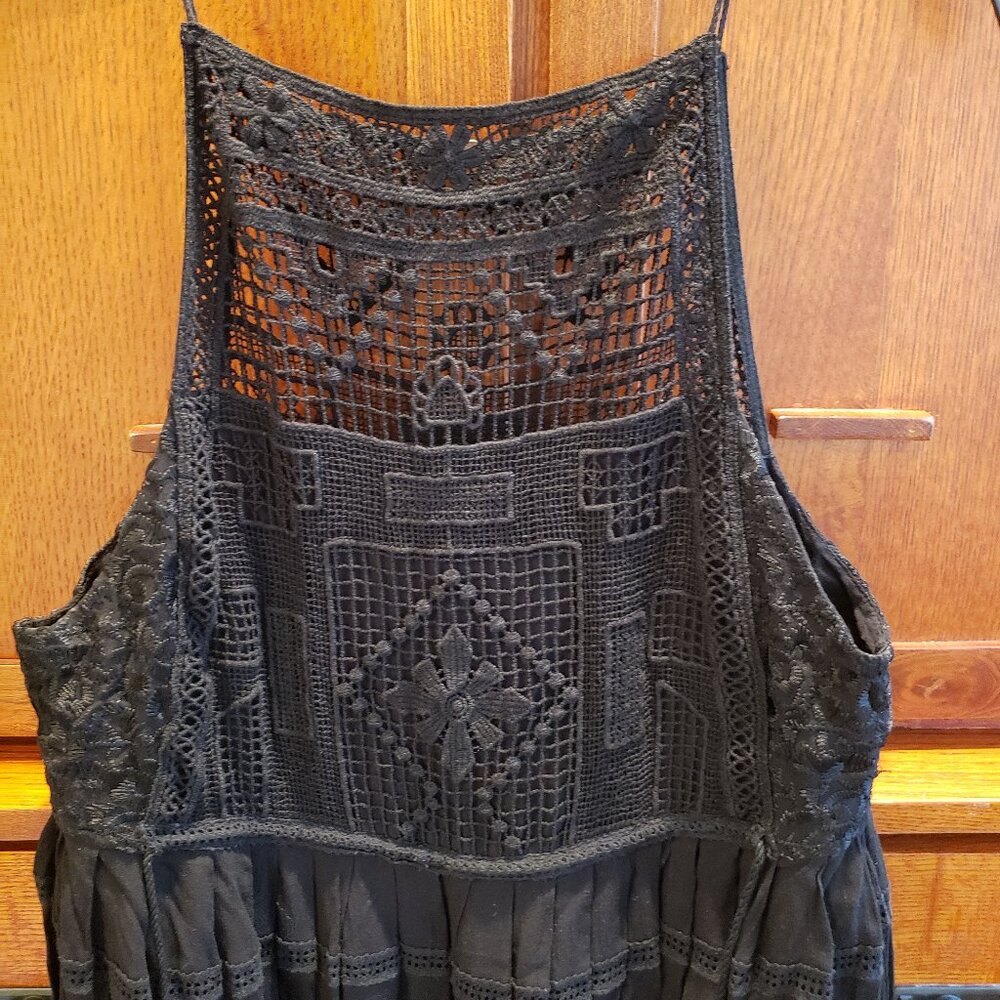 Free People Emily Crocheted Fit & Flare Black Mini Dress LBD Size Small - Picture 3 of 5